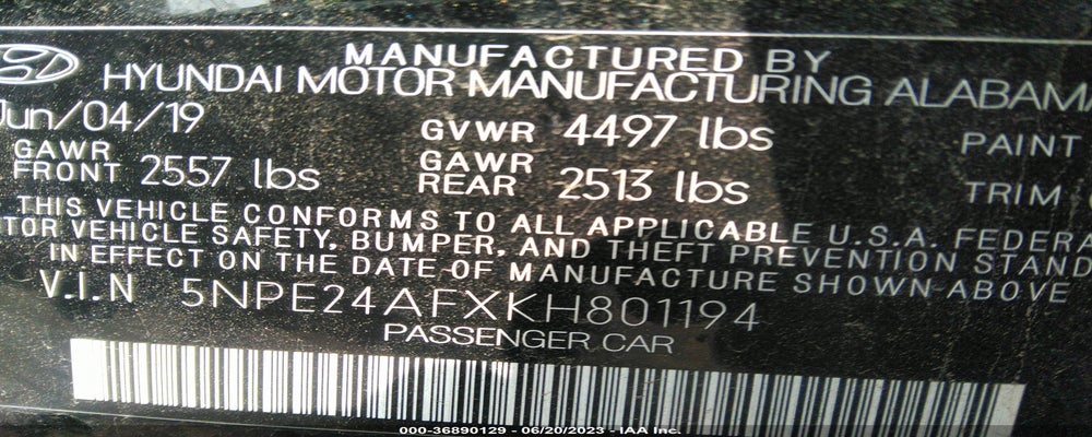 5NPE24AFXKH801194 2019 HYUNDAI SONATA photo no. 9