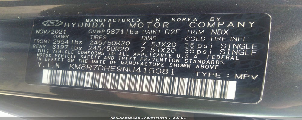 KM8R7DHE9NU415081 2022 HYUNDAI PALISADE photo no. 9