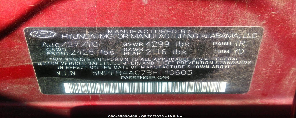 5NPEB4AC7BH140603 2011 HYUNDAI SONATA photo no. 9