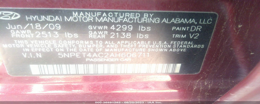 5NPET4AC2AH606711 2010 HYUNDAI SONATA photo no. 9
