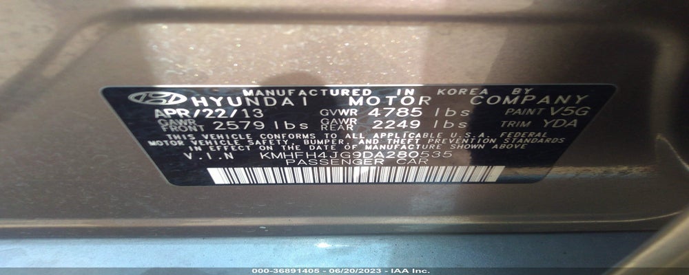 KMHFH4JG9DA280535 2013 HYUNDAI AZERA photo no. 9