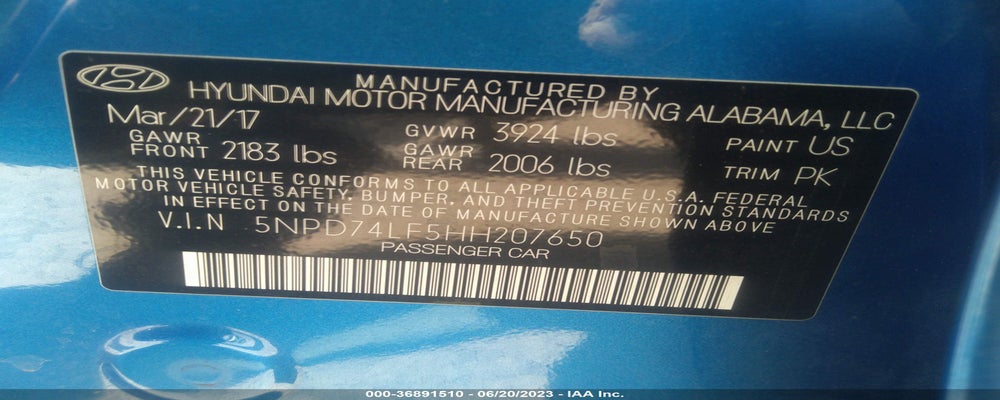 5NPD74LF5HH207650 2017 HYUNDAI ELANTRA photo no. 9