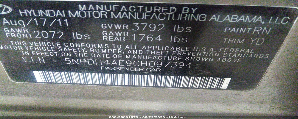 5NPDH4AE9CH097394 2012 HYUNDAI ELANTRA photo no. 9