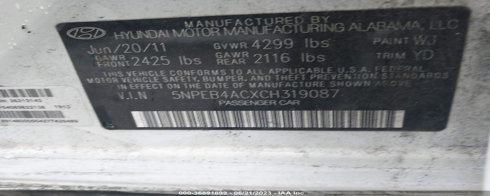 5NPEB4ACXCH319087 2012 HYUNDAI SONATA photo no. 9