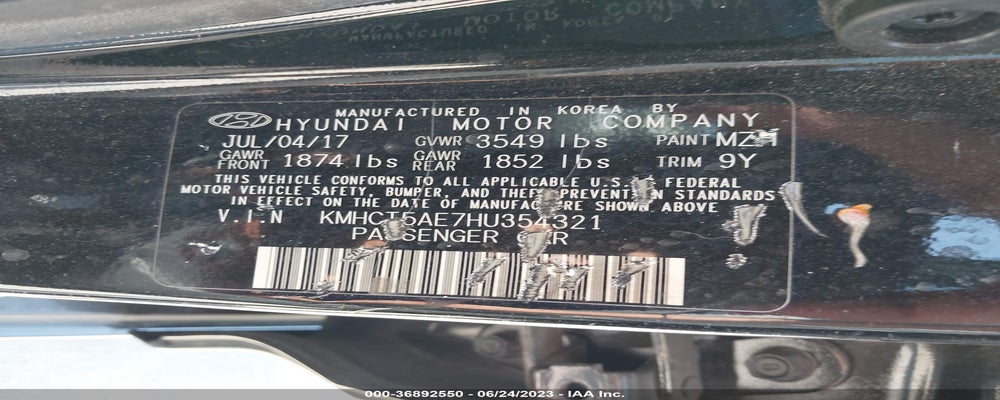 KMHCT5AE7HU354321 2017 HYUNDAI ACCENT photo no. 9