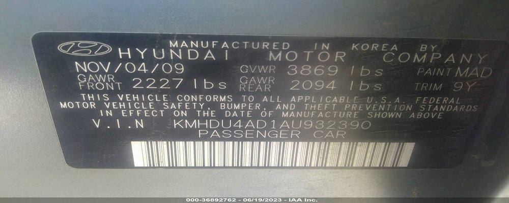 KMHDU4AD1AU932390 2010 HYUNDAI ELANTRA photo no. 9
