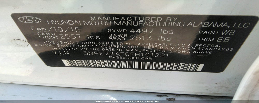 5NPE24AF6FH191221 2015 HYUNDAI SONATA photo no. 9