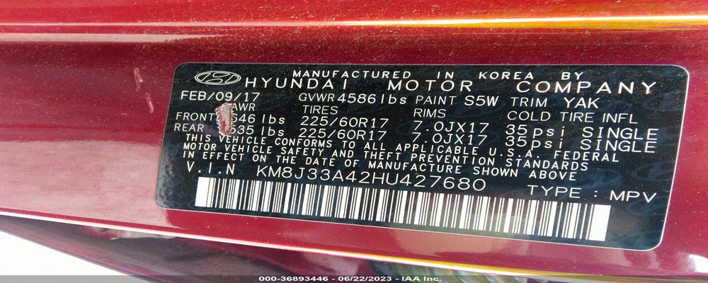 KM8J33A42HU427680 2017 HYUNDAI TUCSON photo no. 9