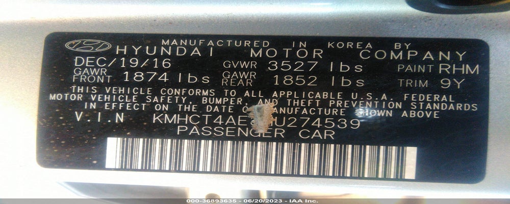 KMHCT4AE3HU274539 2017 HYUNDAI ACCENT photo no. 9
