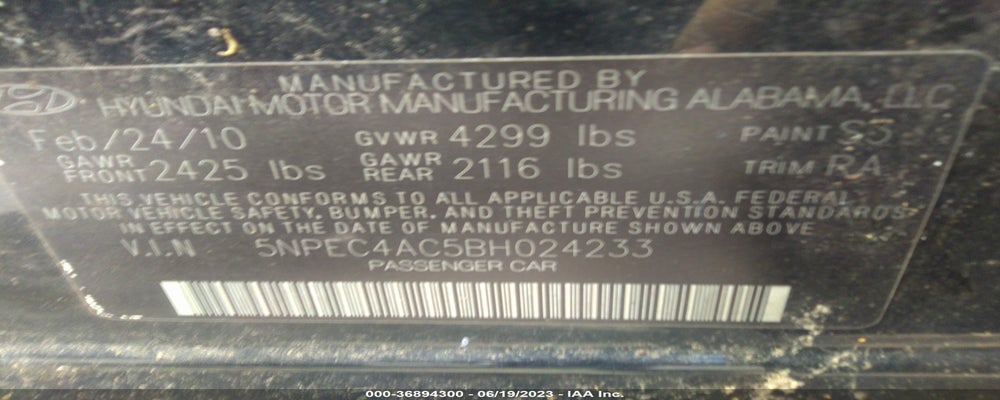 5NPEC4AC5BH024233 2011 HYUNDAI SONATA photo no. 9