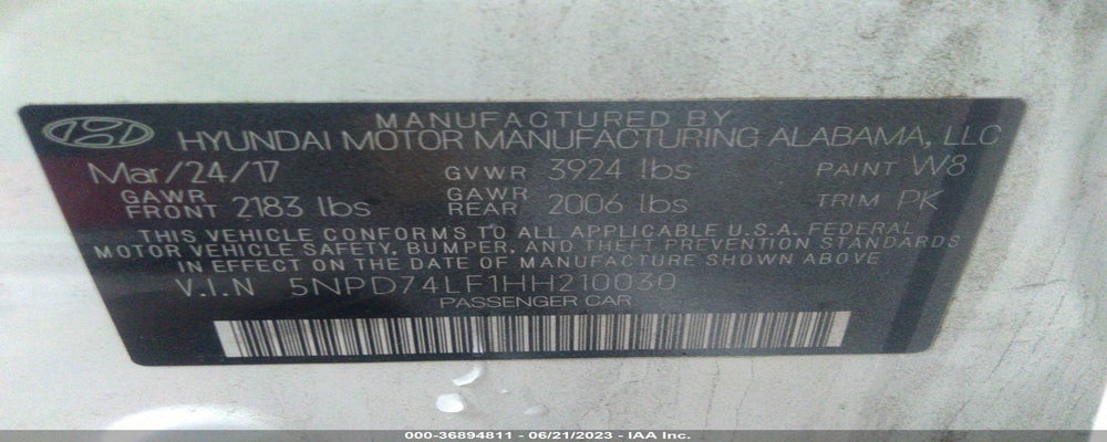 5NPD74LF1HH210030 2017 HYUNDAI ELANTRA photo no. 9