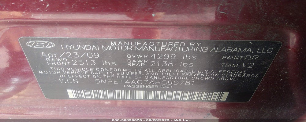 5NPET4AC7AH590781 2010 HYUNDAI SONATA photo no. 9
