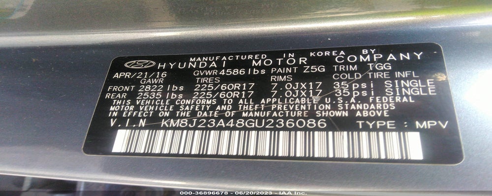KM8J23A48GU236086 2016 HYUNDAI TUCSON photo no. 9