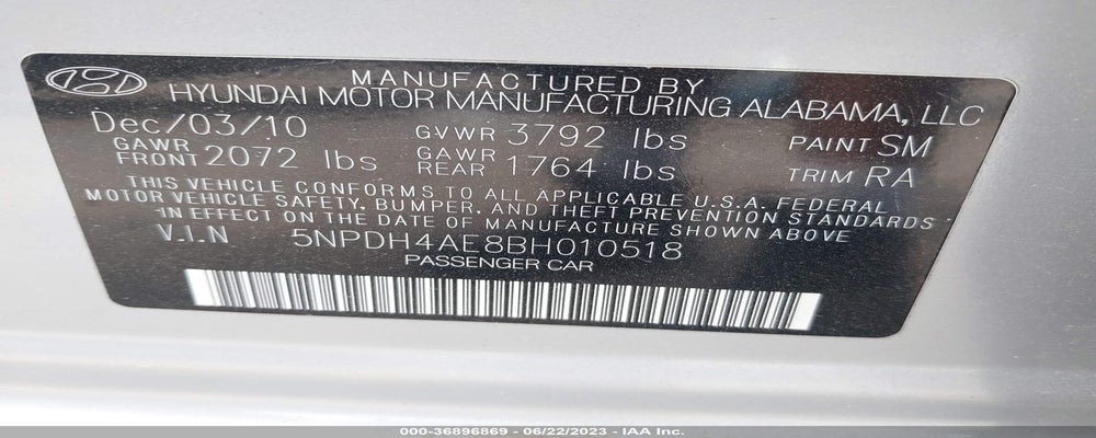 5NPDH4AE8BH010518 2011 HYUNDAI ELANTRA photo no. 9
