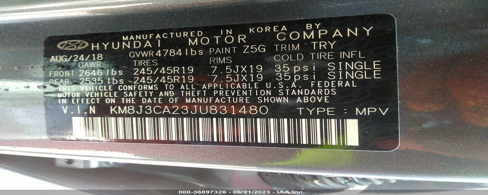 KM8J3CA23JU831480 2018 HYUNDAI TUCSON photo no. 9