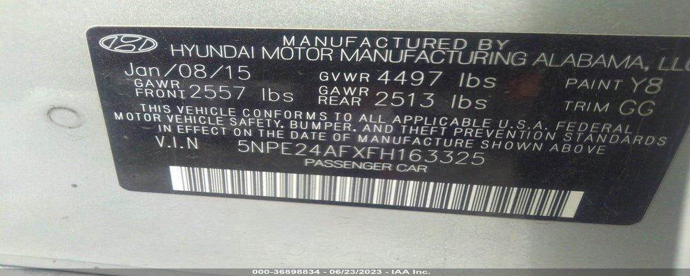 5NPE24AFXFH163325 2015 HYUNDAI SONATA photo no. 9