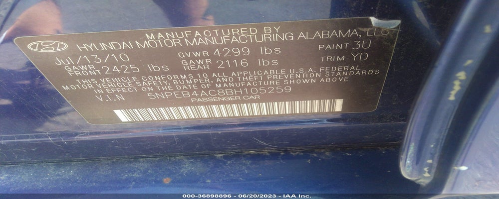 5NPEB4AC8BH105259 2011 HYUNDAI SONATA photo no. 9