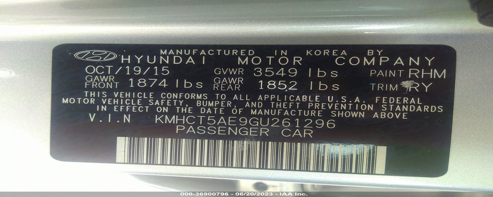 KMHCT5AE9GU261296 2016 HYUNDAI ACCENT photo no. 9