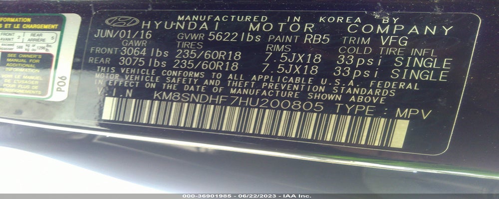 KM8SNDHF7HU200805 2017 HYUNDAI SANTA FE photo no. 9
