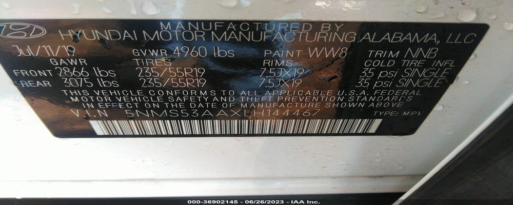 5NMS53AAXLH144467 2020 HYUNDAI SANTA FE photo no. 9
