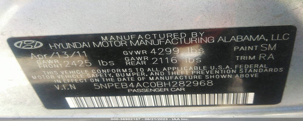 5NPEB4AC0BH282968 2011 HYUNDAI SONATA photo no. 9