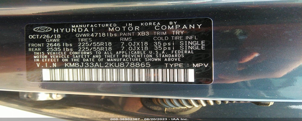 KM8J33AL2KU878865 2019 HYUNDAI TUCSON photo no. 9