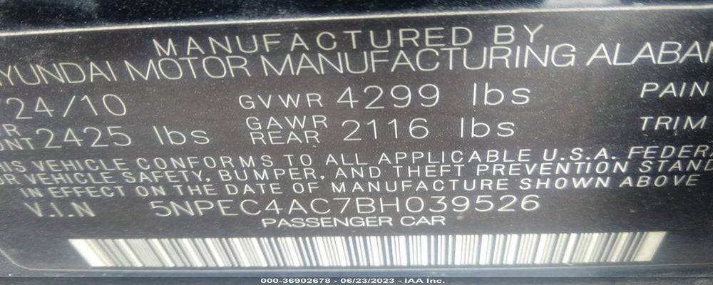 5NPEC4AC7BH039526 2011 HYUNDAI SONATA photo no. 9