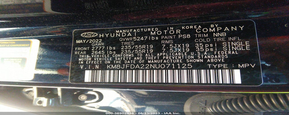 KM8JFDA22NU071125 2022 HYUNDAI TUCSON PLUG-IN HYBRID photo no. 9