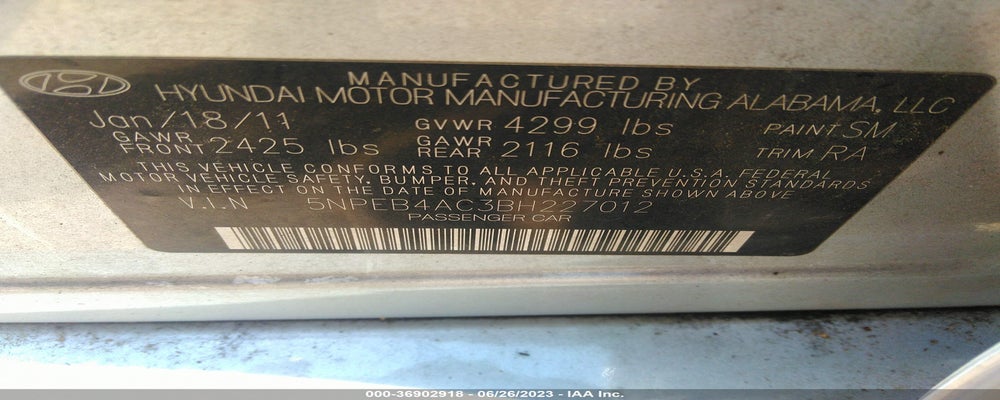 5NPEB4AC3BH227012 2011 HYUNDAI SONATA photo no. 9