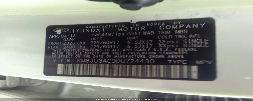 KM8JU3AC9DU724430 2013 HYUNDAI TUCSON photo no. 9
