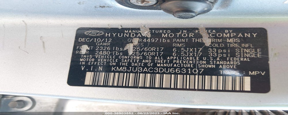 KM8JU3AC3DU663107 2013 HYUNDAI TUCSON photo no. 9