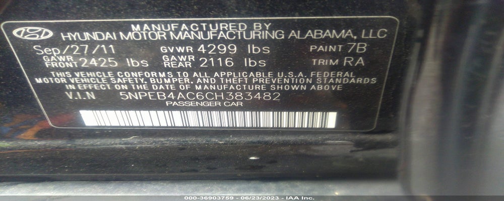 5NPEB4AC6CH383482 2012 HYUNDAI SONATA photo no. 9