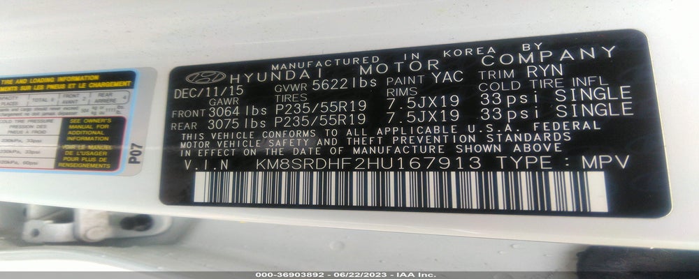 KM8SRDHF2HU167913 2017 HYUNDAI SANTA FE photo no. 9