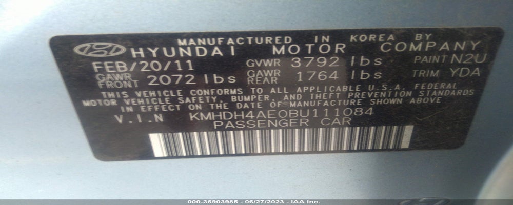 KMHDH4AE0BU111084 2011 HYUNDAI ELANTRA photo no. 9