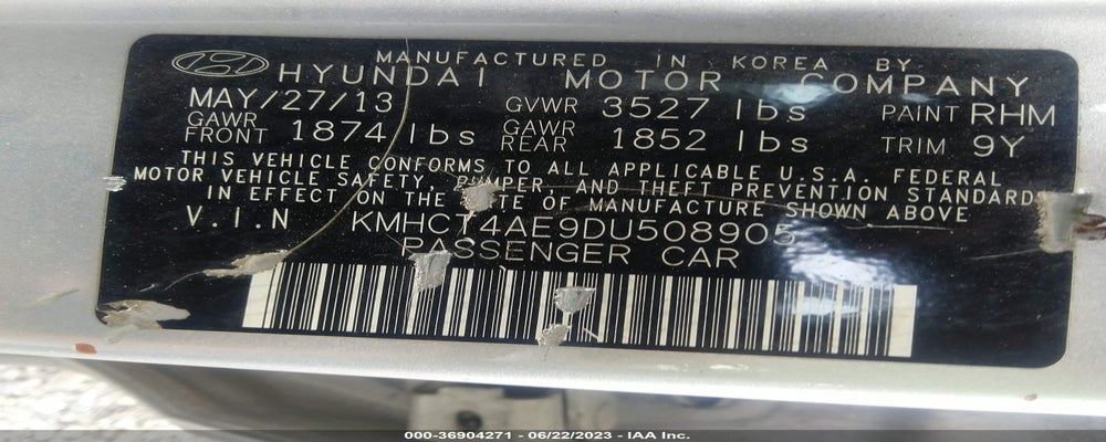KMHCT4AE9DU508905 2013 HYUNDAI ACCENT photo no. 9