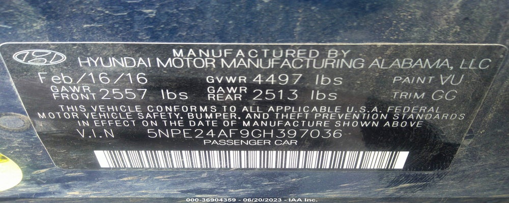 5NPE24AF9GH397036 2016 HYUNDAI SONATA photo no. 9