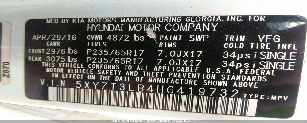 5XYZT3LB4HG419732 2017 HYUNDAI SANTA FE SPORT photo no. 9