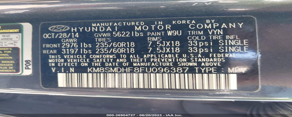 KM8SMDHF8FU096387 2015 HYUNDAI SANTA FE photo no. 9