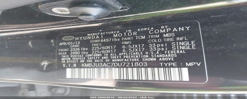 KM8JU3AC7DU721803 2013 HYUNDAI TUCSON photo no. 9