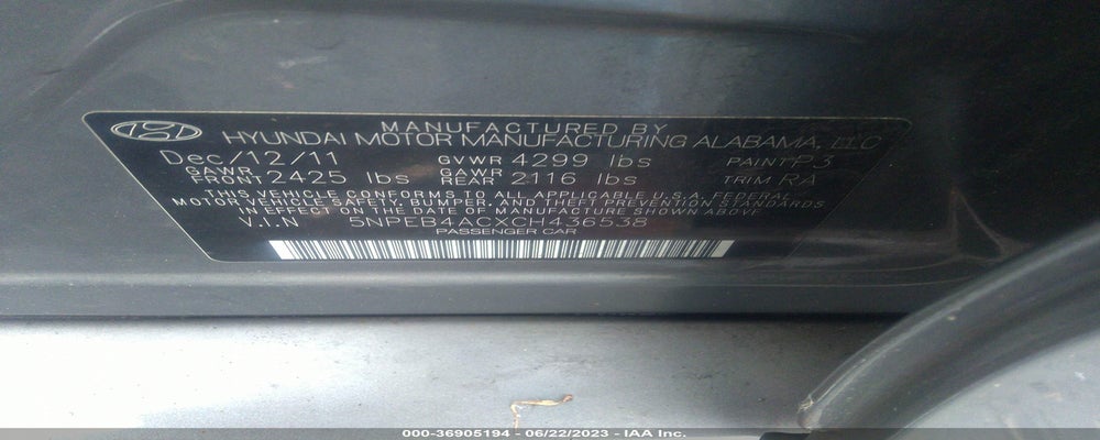 5NPEB4ACXCH436538 2012 HYUNDAI SONATA photo no. 9
