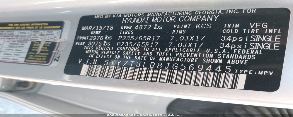 5XYZT3LB8JG569445 2018 HYUNDAI SANTA FE SPORT photo no. 9