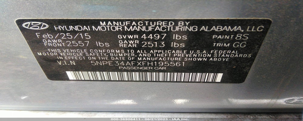 5NPE34AFXFH195561 2015 HYUNDAI SONATA photo no. 9