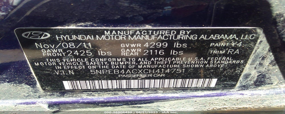5NPEB4ACXCH414751 2012 HYUNDAI SONATA photo no. 9