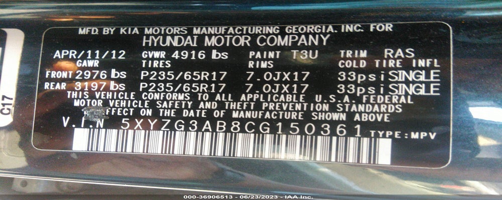 5XYZG3AB8CG150361 2012 HYUNDAI SANTA FE photo no. 9