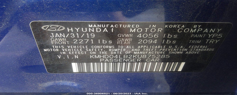 KMHD04LB2KU875285 2019 HYUNDAI ELANTRA photo no. 9