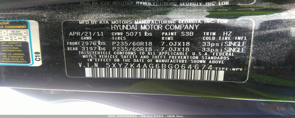 5XYZK4AG6BG064674 2011 HYUNDAI SANTA FE photo no. 9