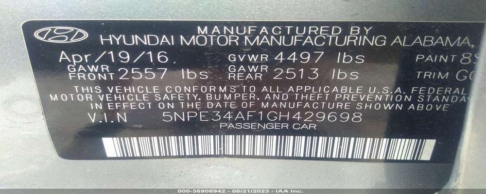 5NPE34AF1GH429698 2016 HYUNDAI SONATA photo no. 9