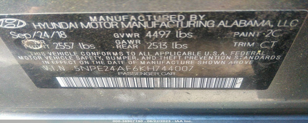 5NPE24AF6KH744007 2019 HYUNDAI SONATA photo no. 9
