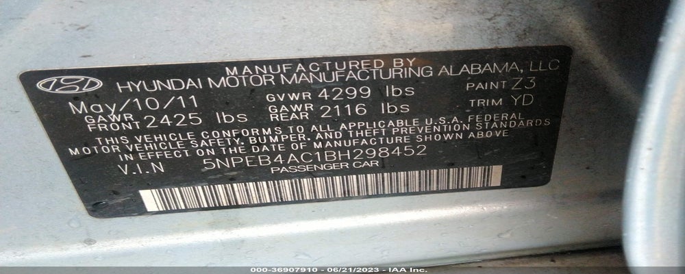 5NPEB4AC1BH298452 2011 HYUNDAI SONATA photo no. 9