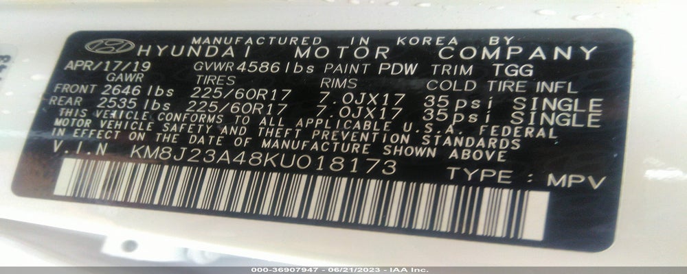 KM8J23A48KU018173 2019 HYUNDAI TUCSON photo no. 9